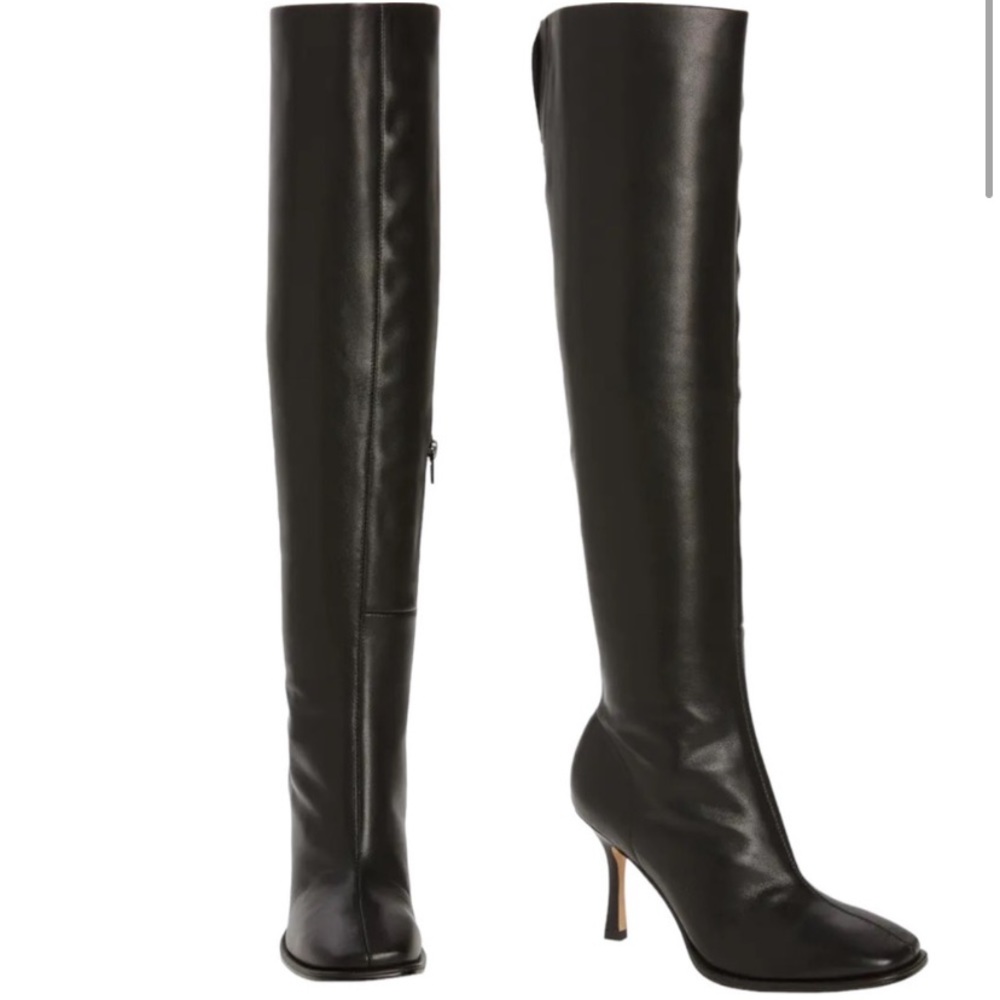 Jeffery Campbell Ziletta Tall Heeled Boot Black Leather Square Toe